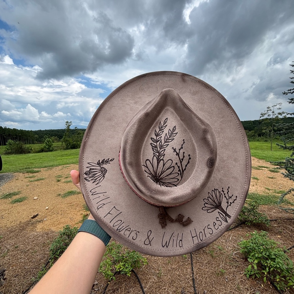 Lainey Wilson Hand Burned Fedora with Floral Design